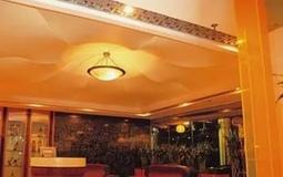 Золотой матовый потолок с фотопечатью для гостиной